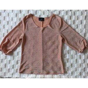 Lexington Avenue Rose Gold Metallic Shimmer Puff Sleeve Blouse Medium 11219M